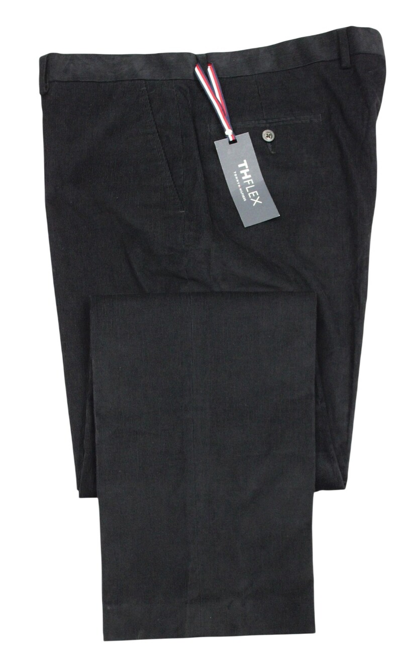 Tommy Hilfiger Dress Pants Mens 40x32 Black TH Flex Corduroy Stretch Flat Front